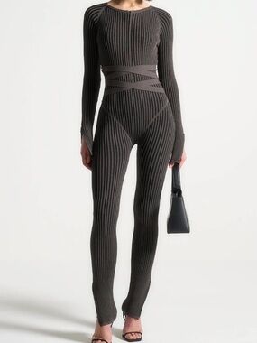 Maniere De Voir Knitted Two Tone Jumpsuit